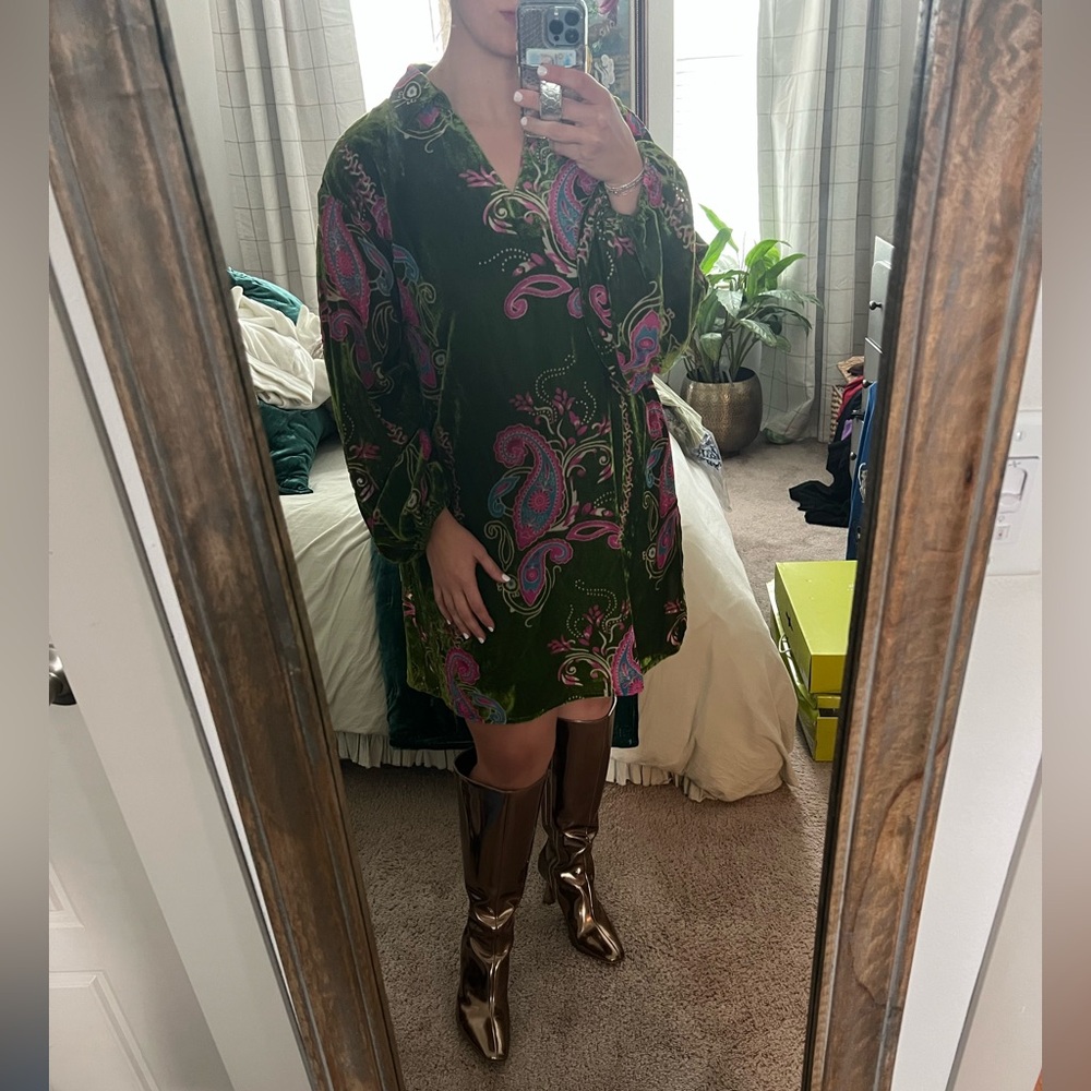 JODIFL Green and Pink Paisley Dress
